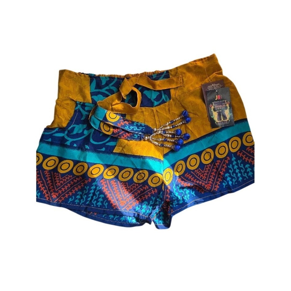 JIB Bohemian Shorts Womens Small Multicolor Tribal Patchwork Tassel Belt NWT